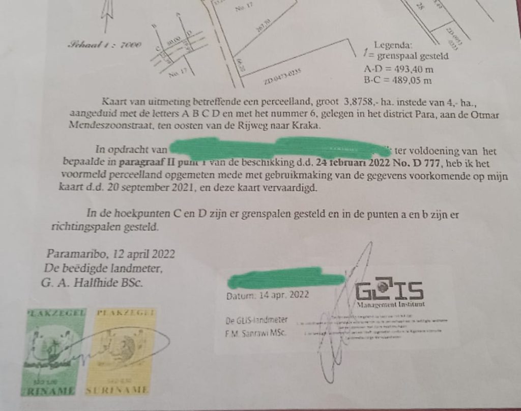 Perceel van 3,8758 ha. , aangeduid met de letters ABCD en met het nummer 6, gelegen in het district Para, aan de Otmar Mendeszoonstraat, ten oosten van de Rijweg naar Kraka